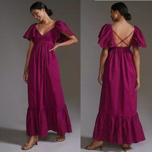 Anthropologie En Saison Flutter-Puff Sleeve Maxi Dress